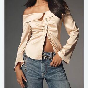 Anthropologie Cream Off-Shoulder Blouse XS